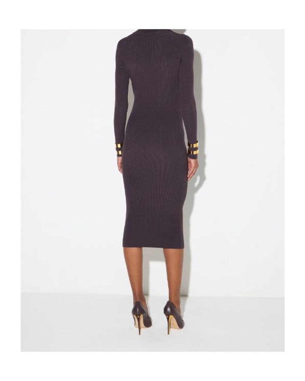 Elisabetta Franchi Blue V-Neck Ribbed Midi Dress