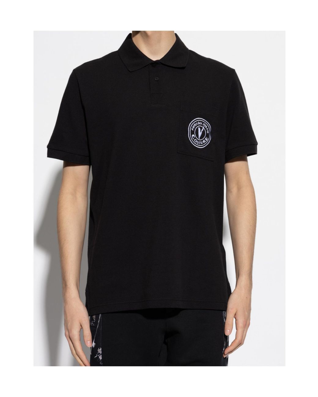 Versace Jeans Black Couture Logo Patch Polo Shirt for men