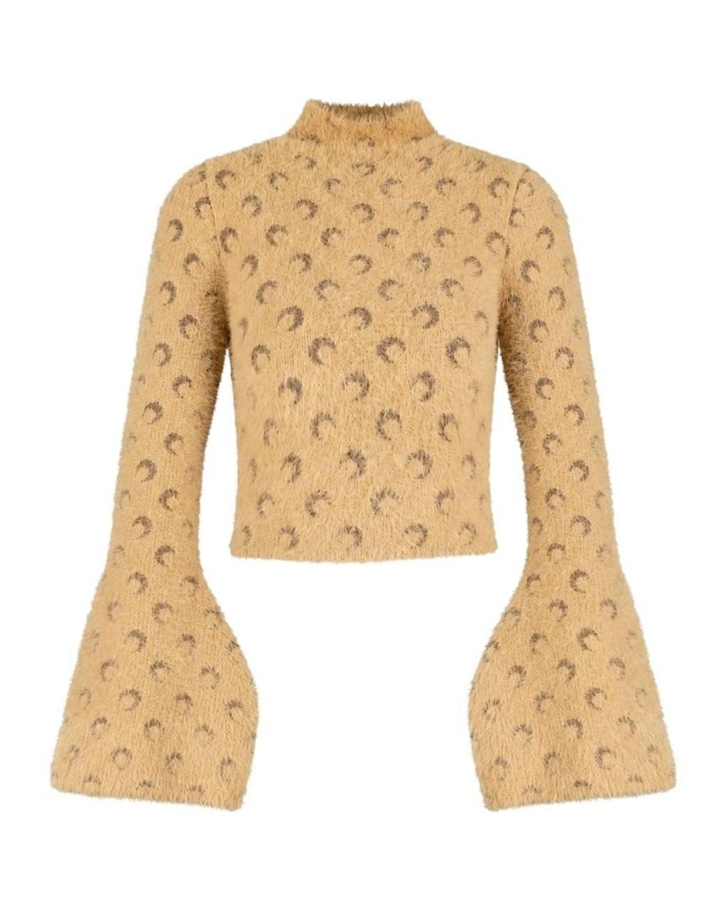 MARINE SERRE White Fluffy Moon Jacquard Knit High-Neck Sweater