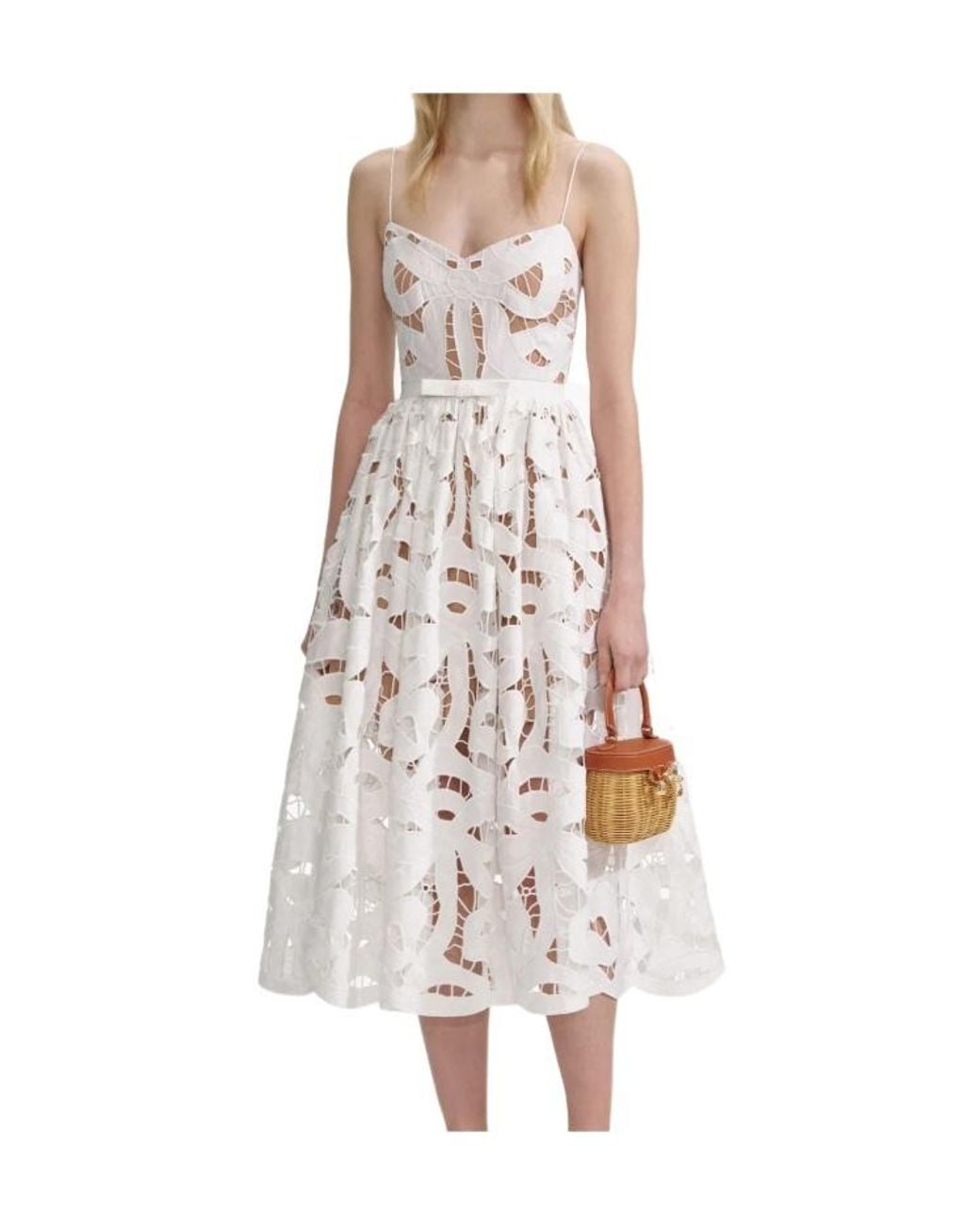 Self-Portrait White Bow Embroidered Midi Dress