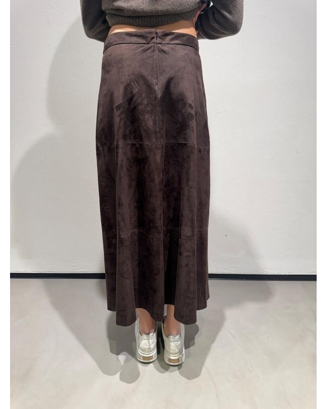 Max Mara Brown Flared Suede Skirt