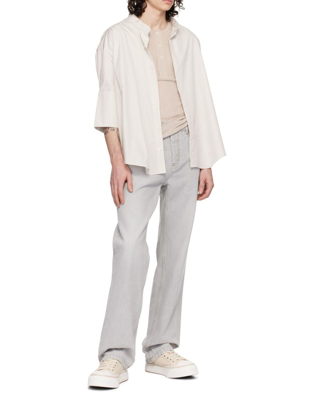 AMI White Ami Mandarin Collar Buttoned Shirt for men