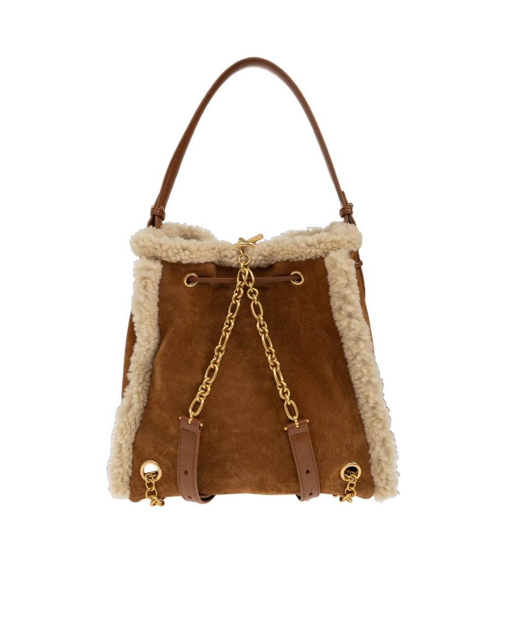Balmain Brown Logo Plaque Drawstring Backpack