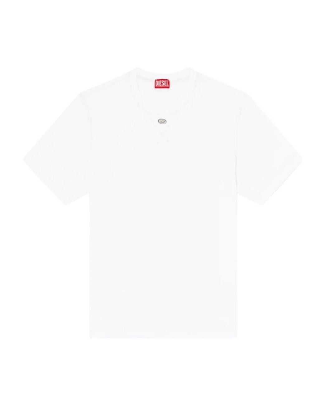 DIESEL White Logo Crew Neck T-Shirt for men