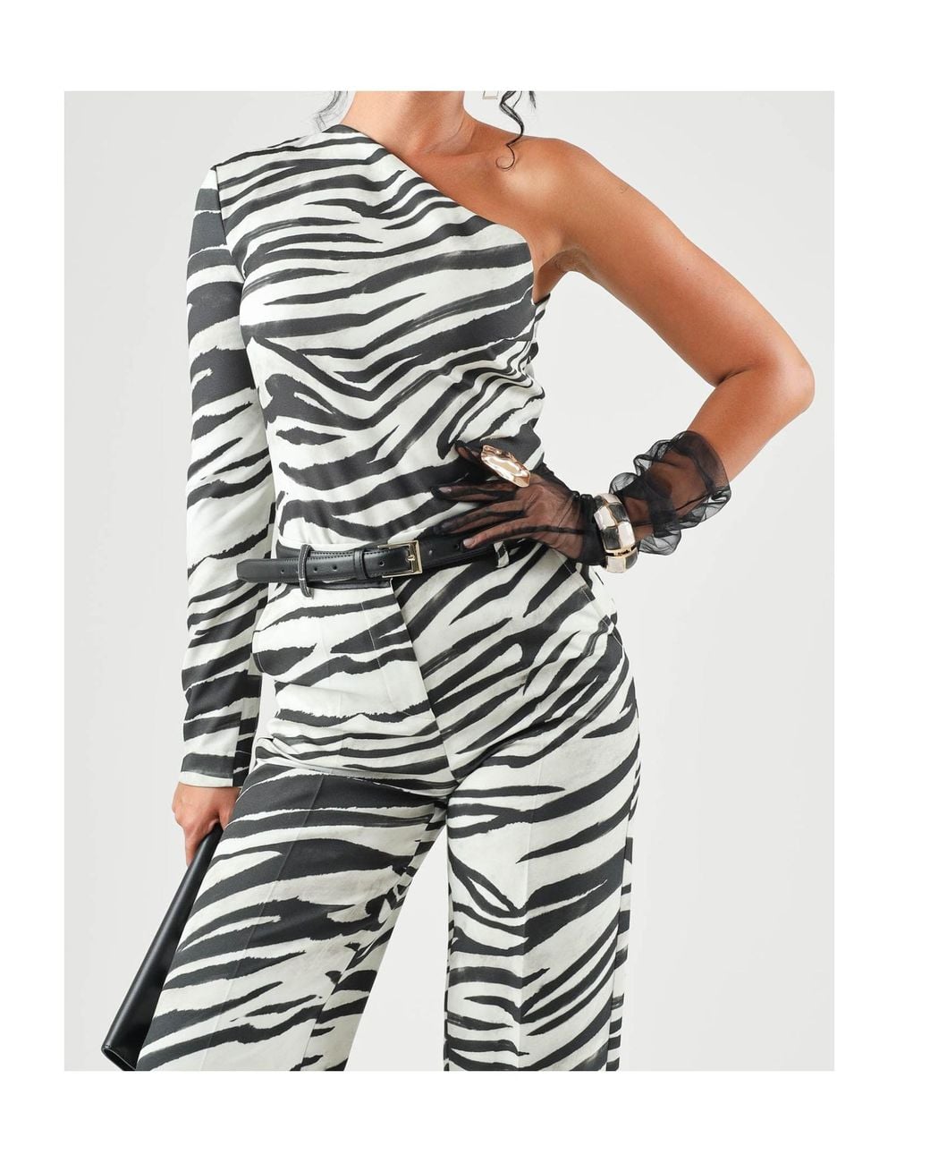 Patrizia Pepe White One-Shoulder Zebra-Print Bodysuit
