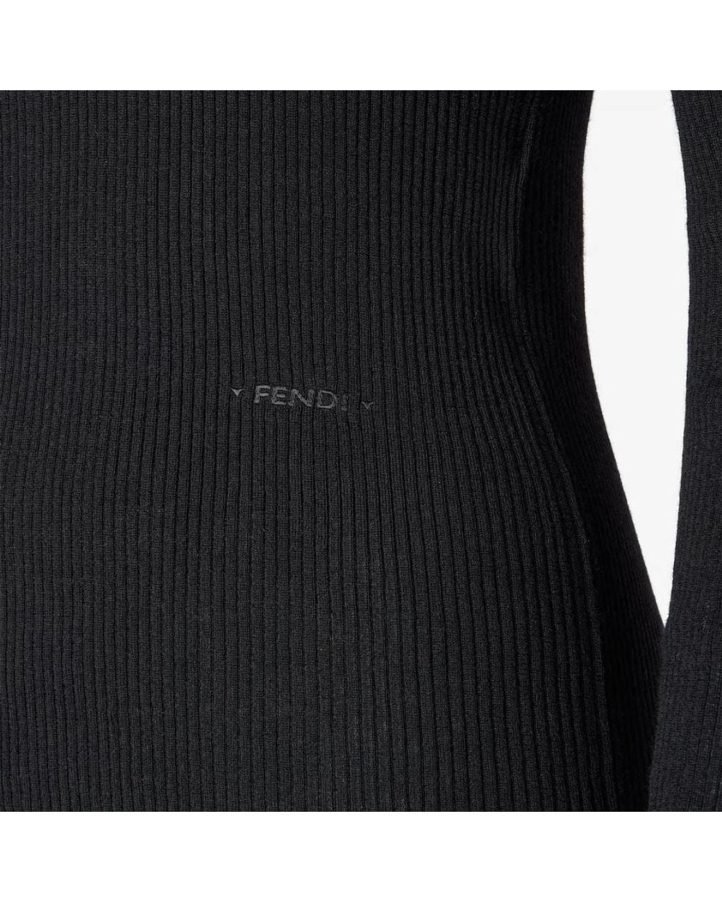Fendi Black Ribbed V-Neck Knitted Sweater