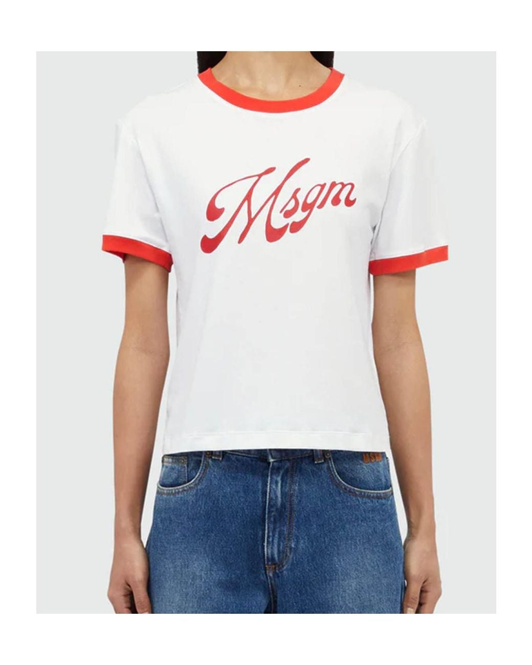 MSGM White Logo Printed T-Shirt