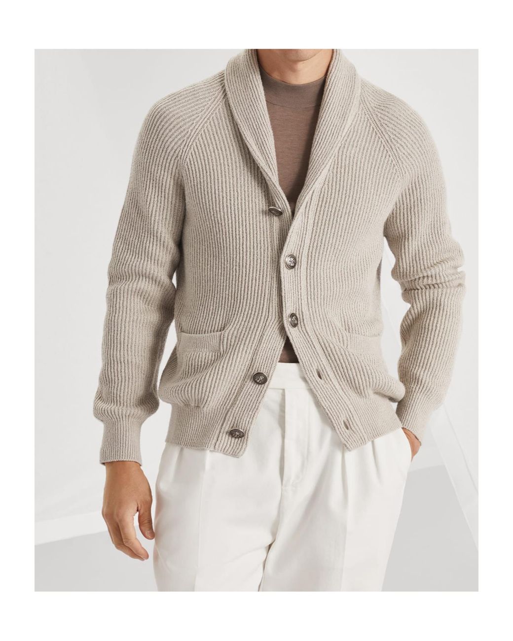 Brunello Cucinelli Gray Buttoned Straight-Hem Cardigan for men
