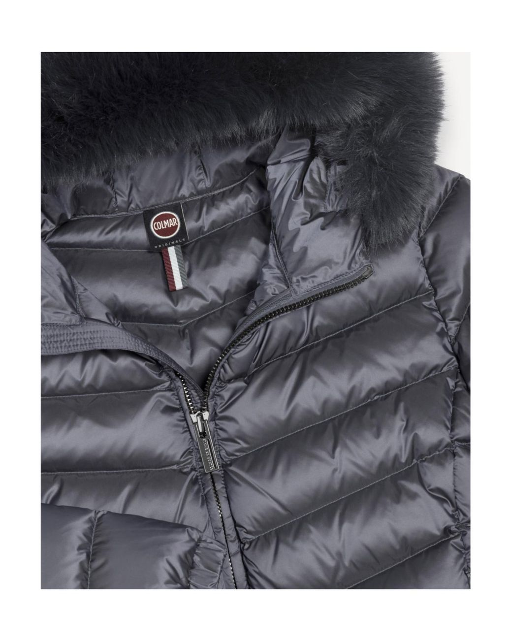 Colmar Gray Fur-Trim Quilted Coat