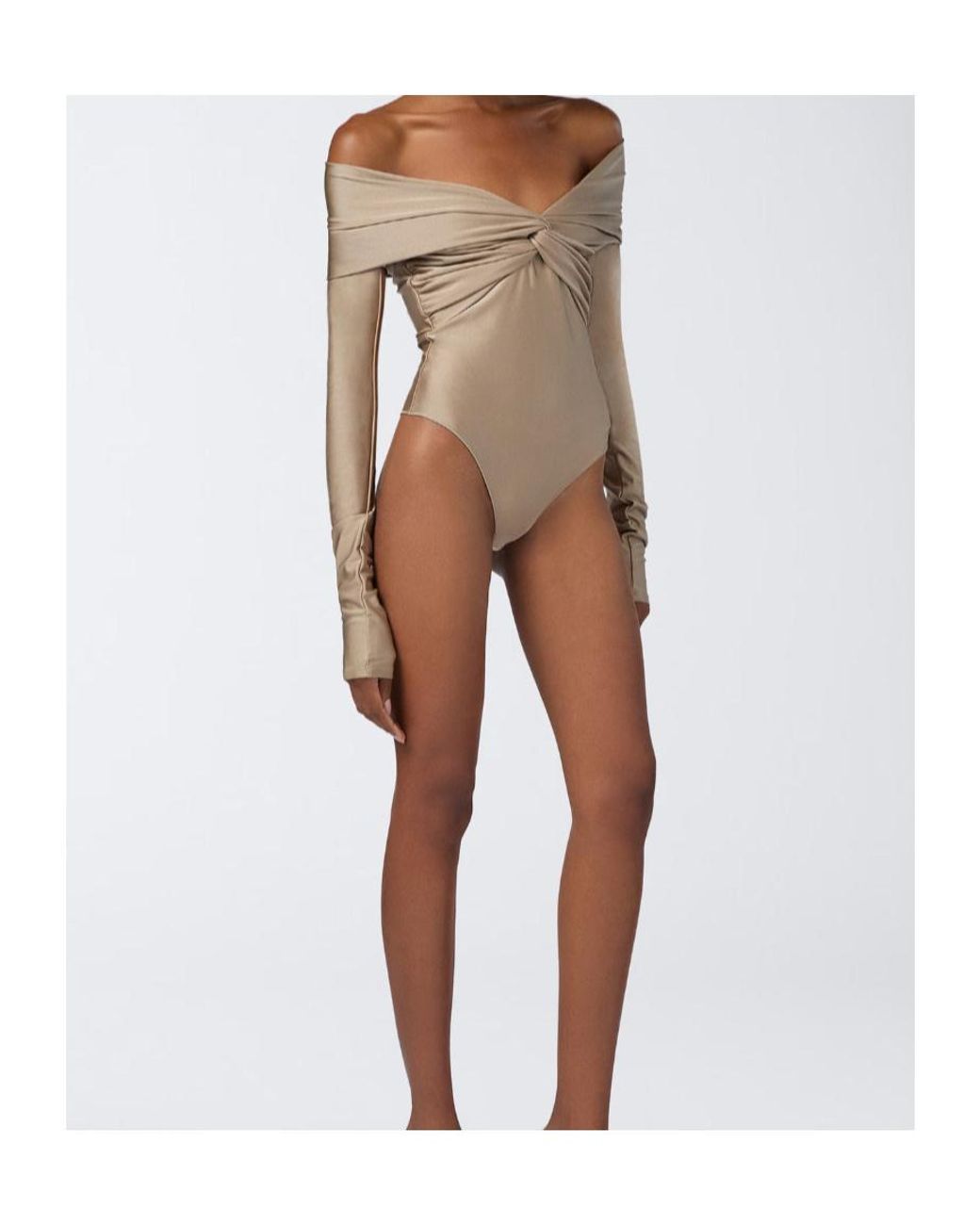 ANDAMANE Natural Stretch Off-Shoulder Draped Bodysuit
