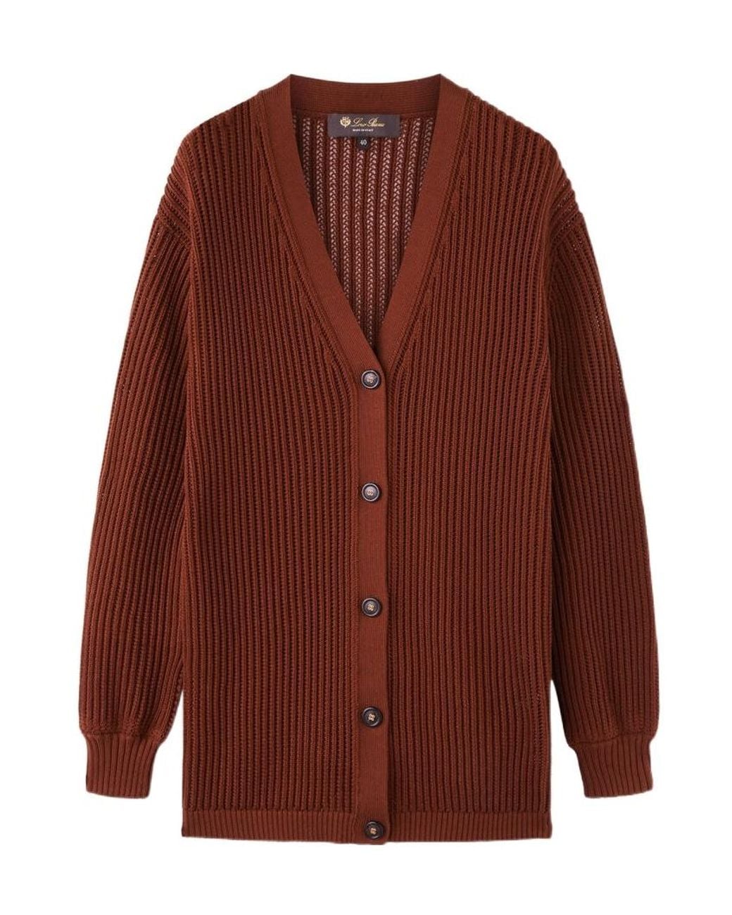 Loro Piana Brown Buttoned V-Neck Cardigan