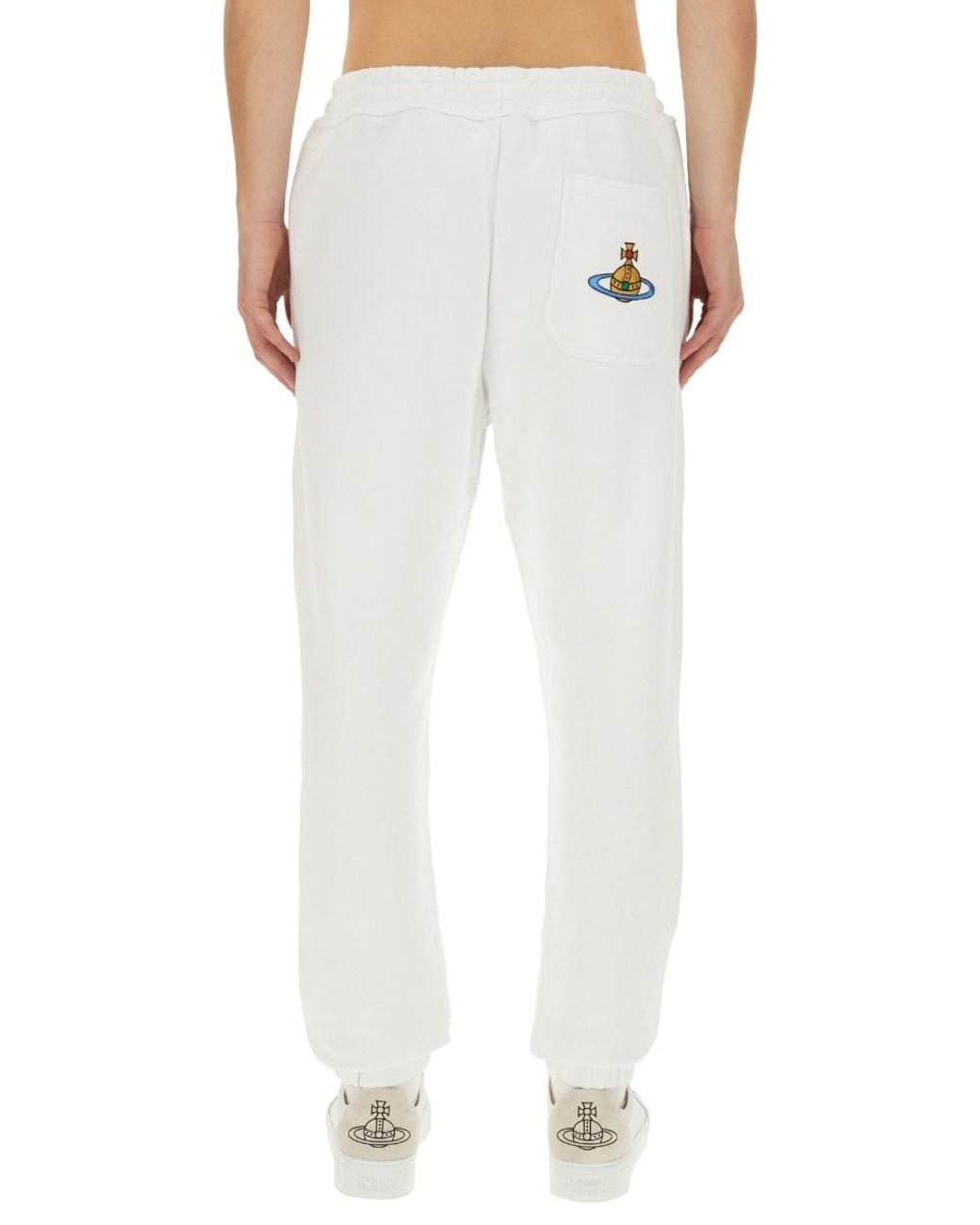 Vivienne Westwood White Orb-Embroidered Cotton Track Pants for men
