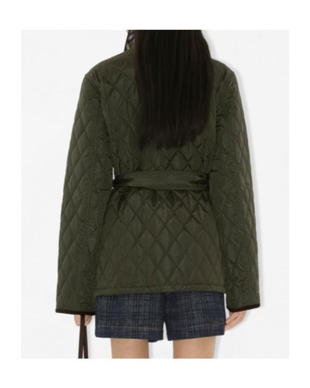 Burberry Green Belted Waist Quilted Jacket