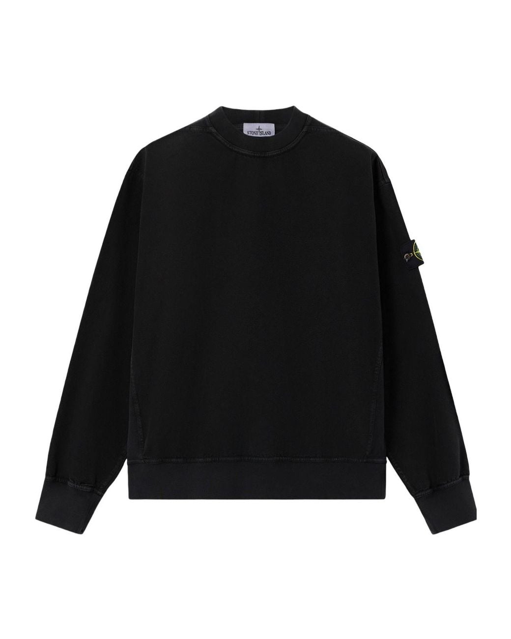 Stone Island Black Washed Effect Logo Patch Sweatshirt for men