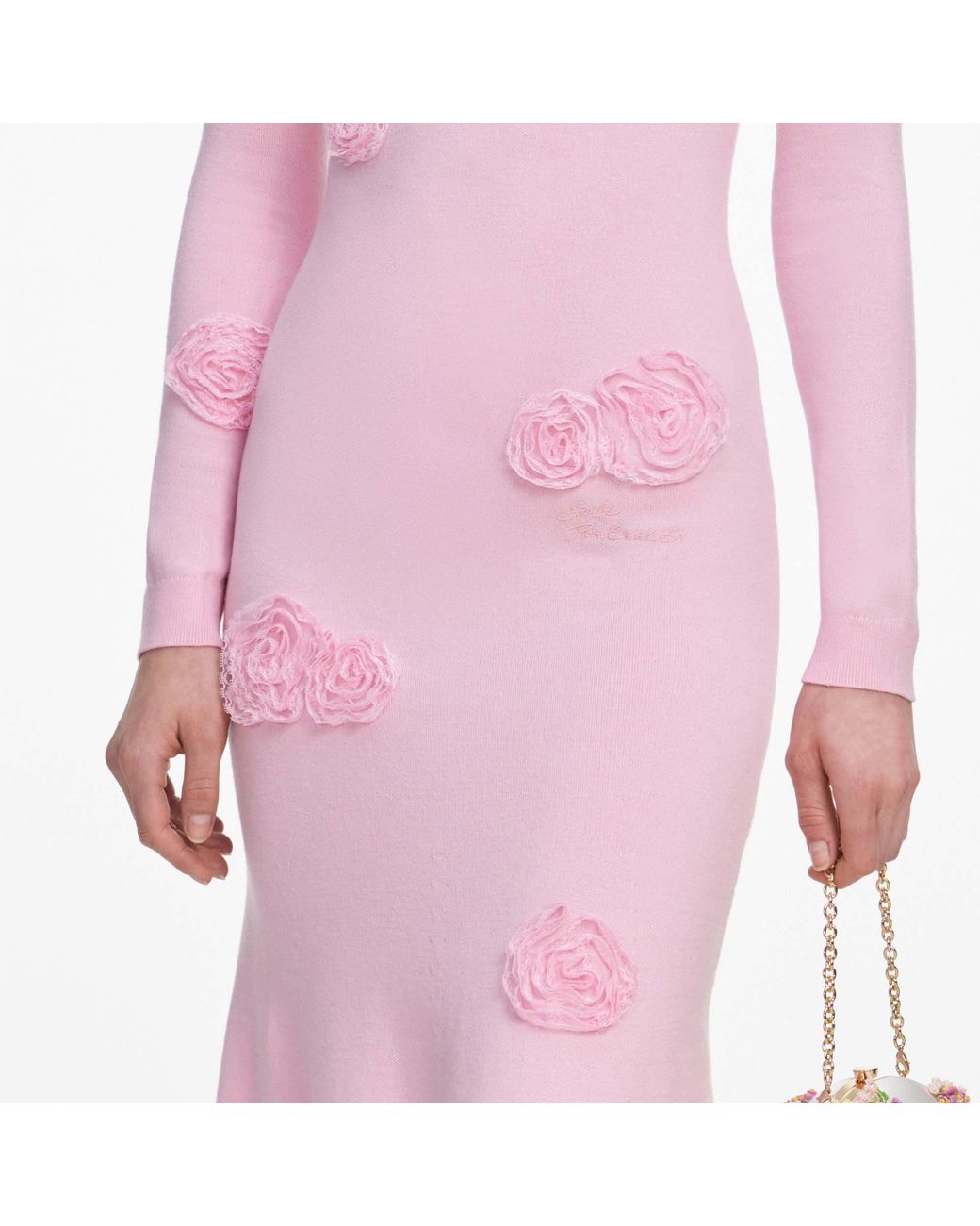 Self-Portrait Pink Flower Knit Midi Dress
