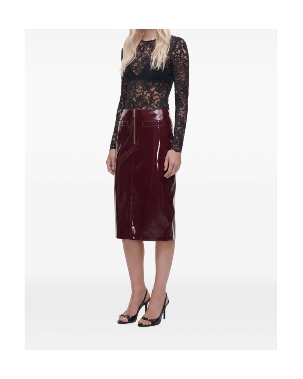 Self-Portrait Red Faux Leather Skirt