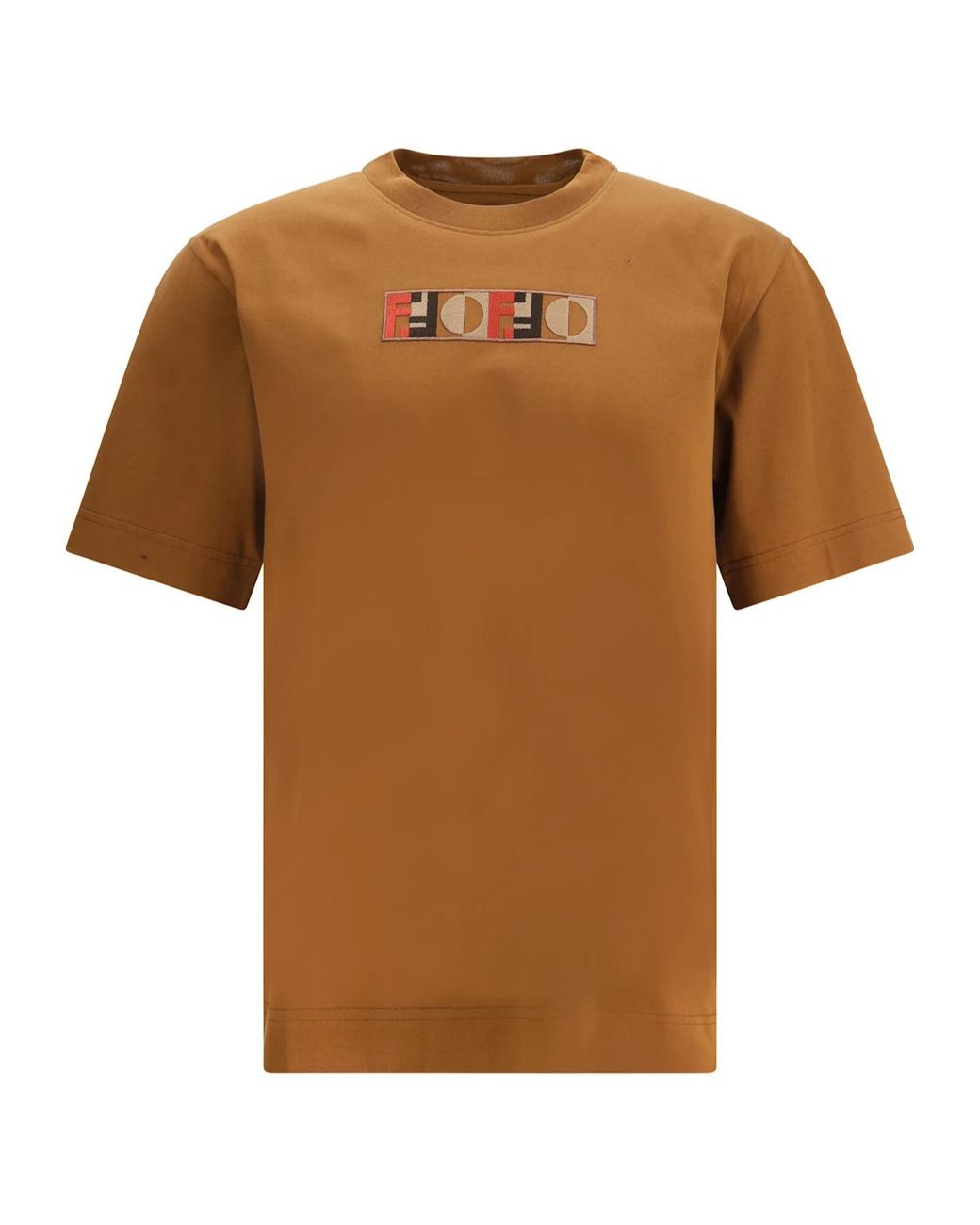 Fendi Brown Logo Printed Crewneck T-Shirt for men