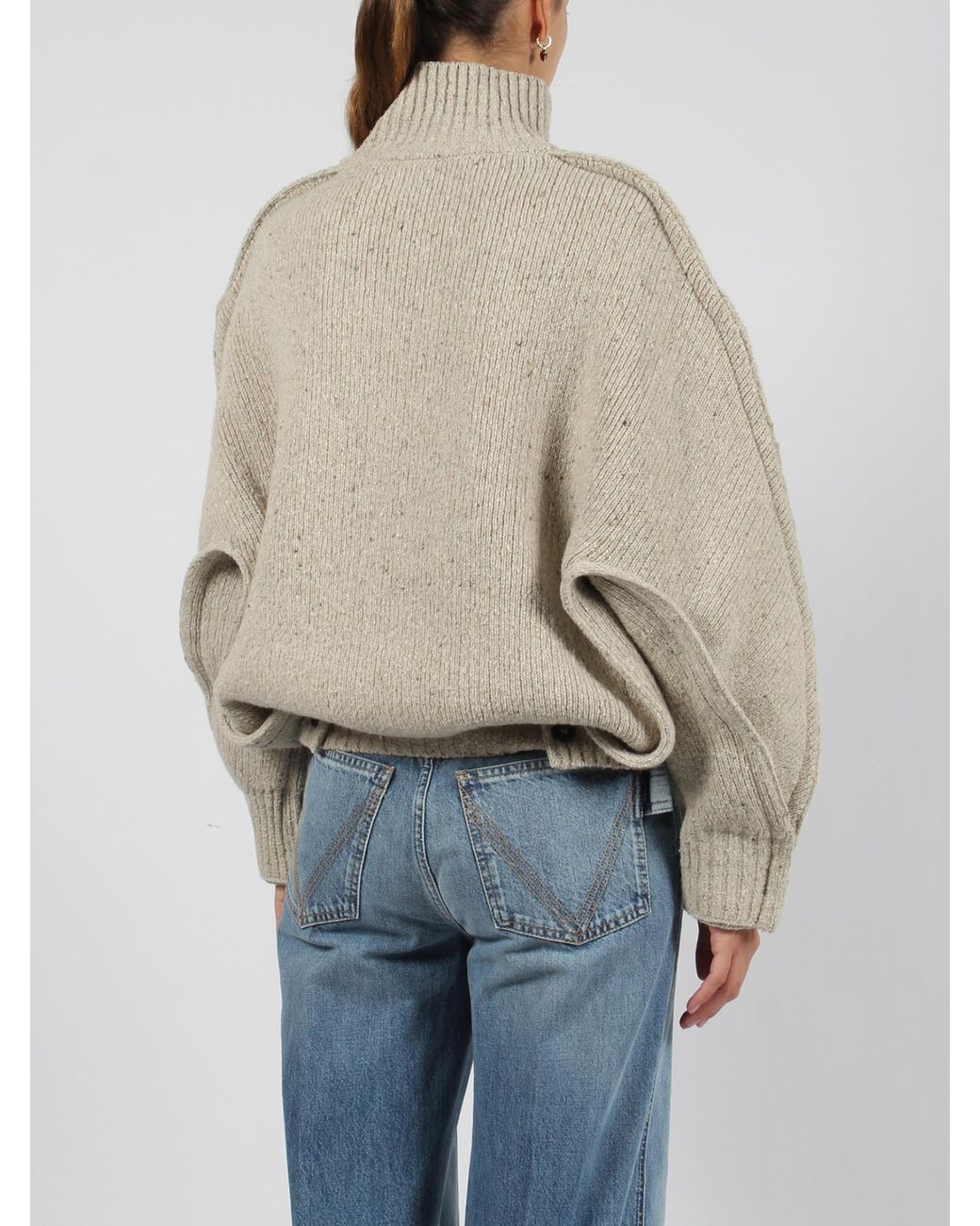 Bottega Veneta Natural High Neck Ribbed Jumper