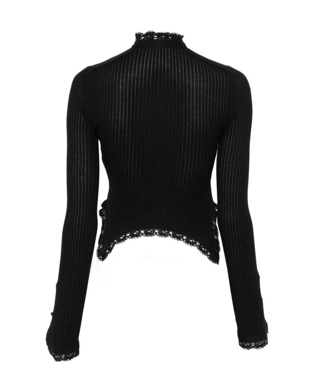 Ann Demeulemeester Black Lace-Trim Ribbed Top