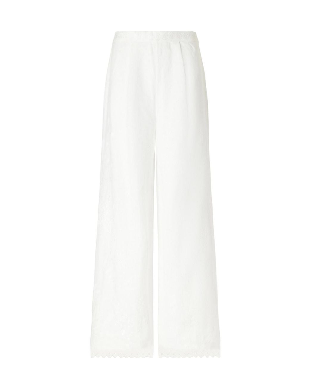 Eres White Embroidered Linen Straight-Leg Pants
