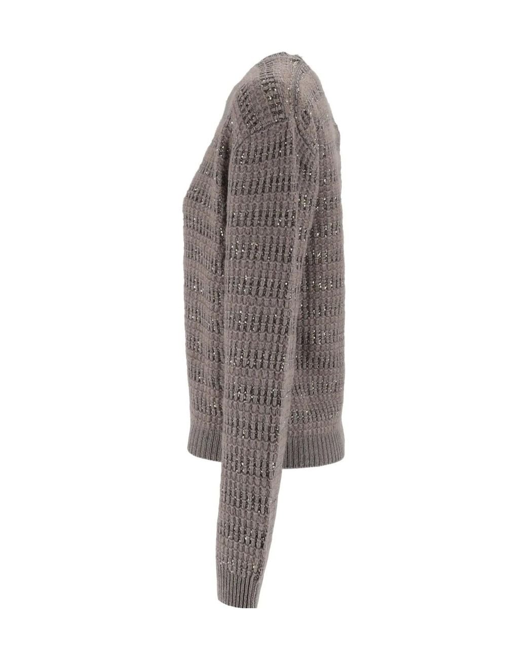 Fabiana Filippi Gray Embellished Crew-Neck Sweater