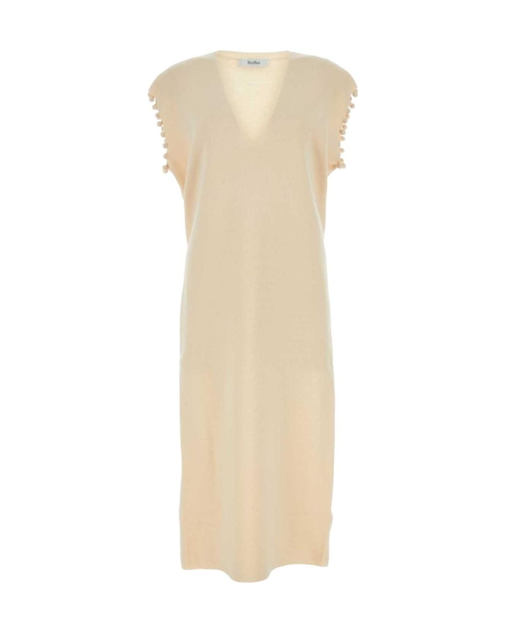 Max Mara Natural V-Neck Sleeveless Knitted Dress