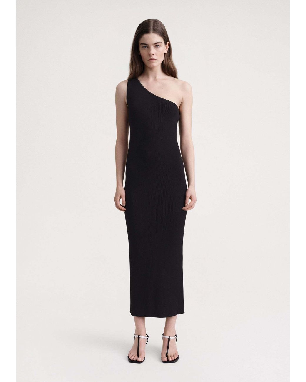 Totême Black One-Word Shoulder Rib Dress