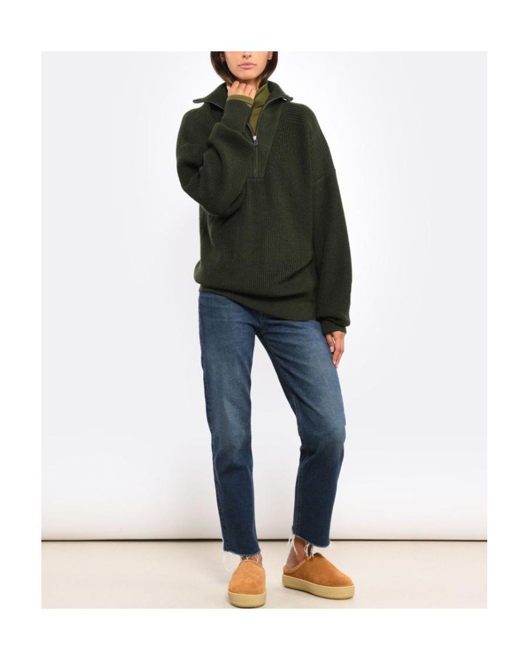 Isabel Marant Green Logo-Patch Zip-Up Jumper for men