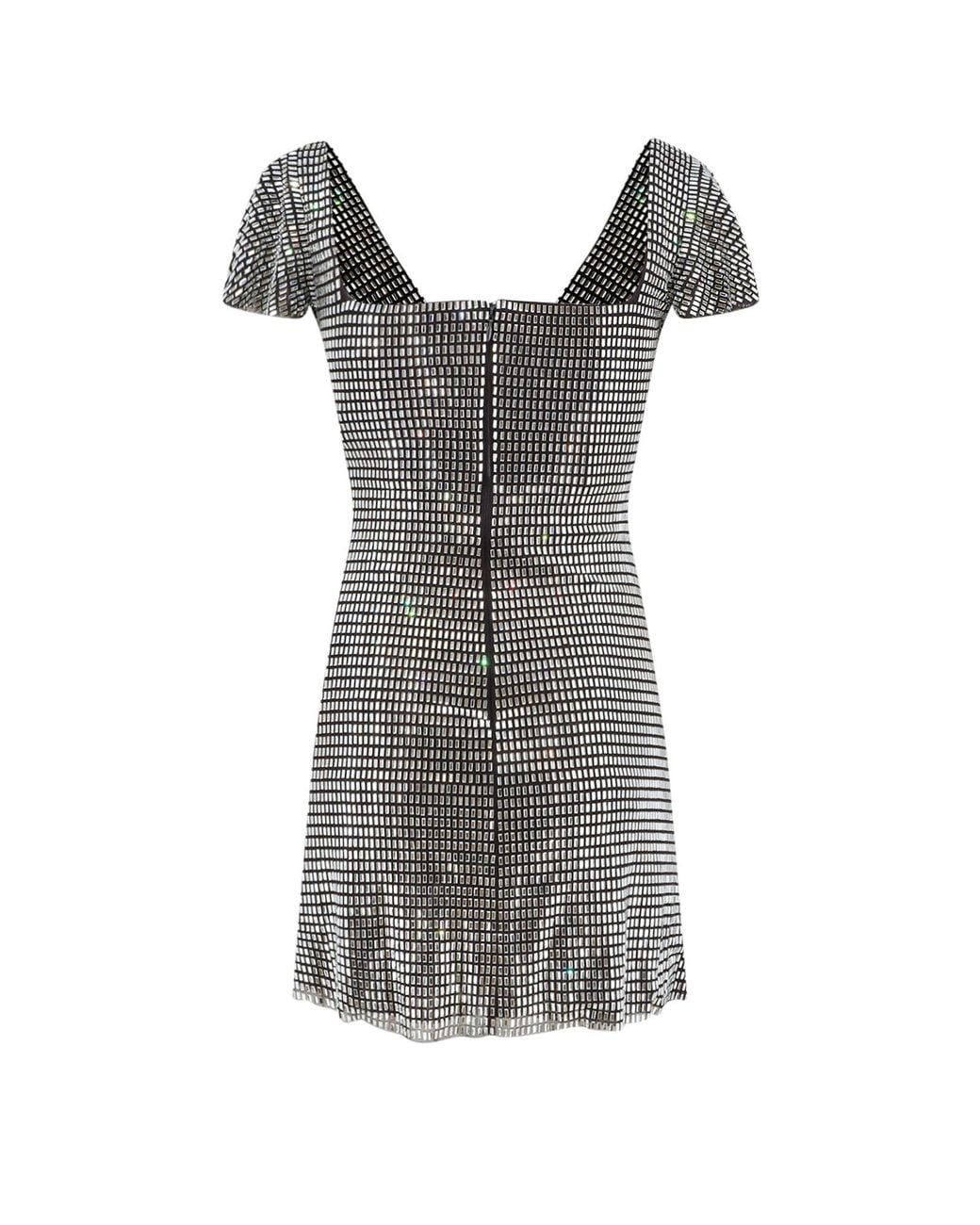 Self-Portrait Gray Rhinestone Mesh Mini Dress