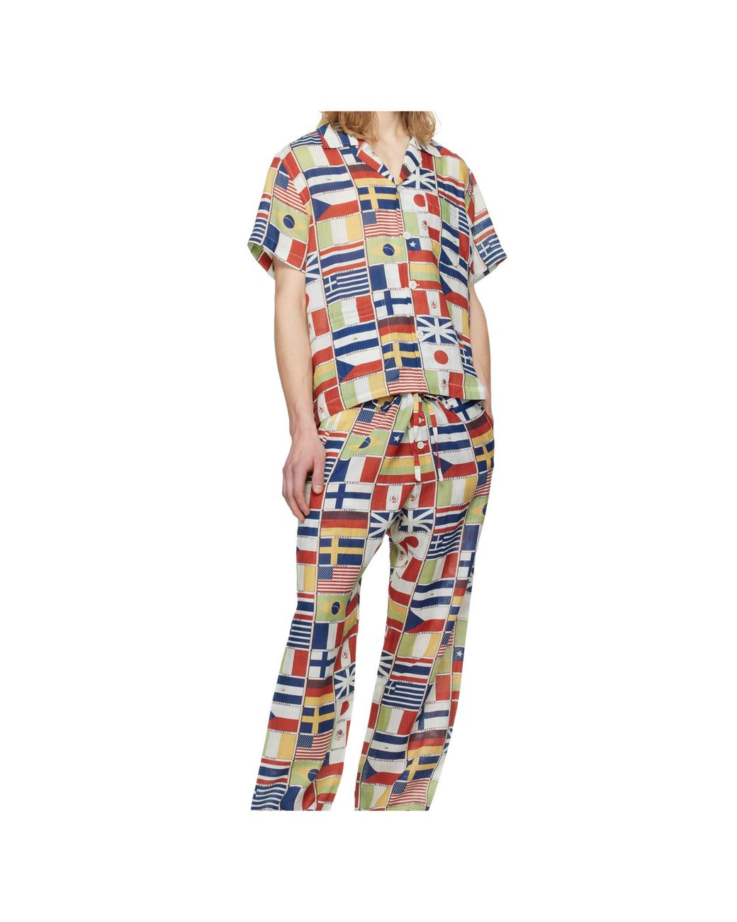 Bode Multicolor Flag-Printed Short-Sleeved Linen Shirt for men