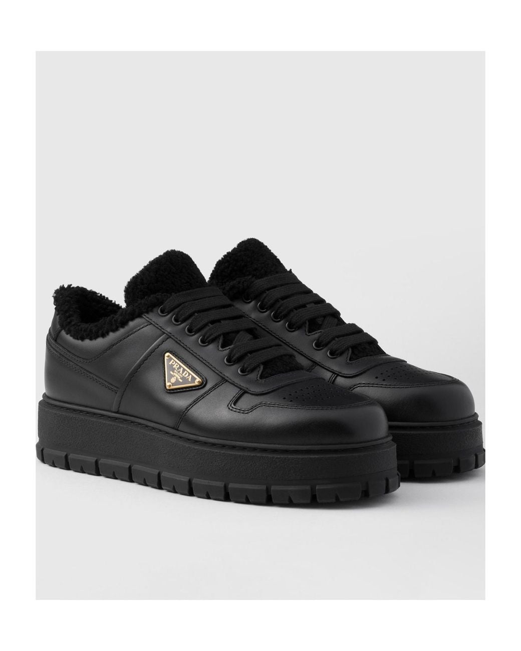 Prada Black Leather Laced Sneakers for men