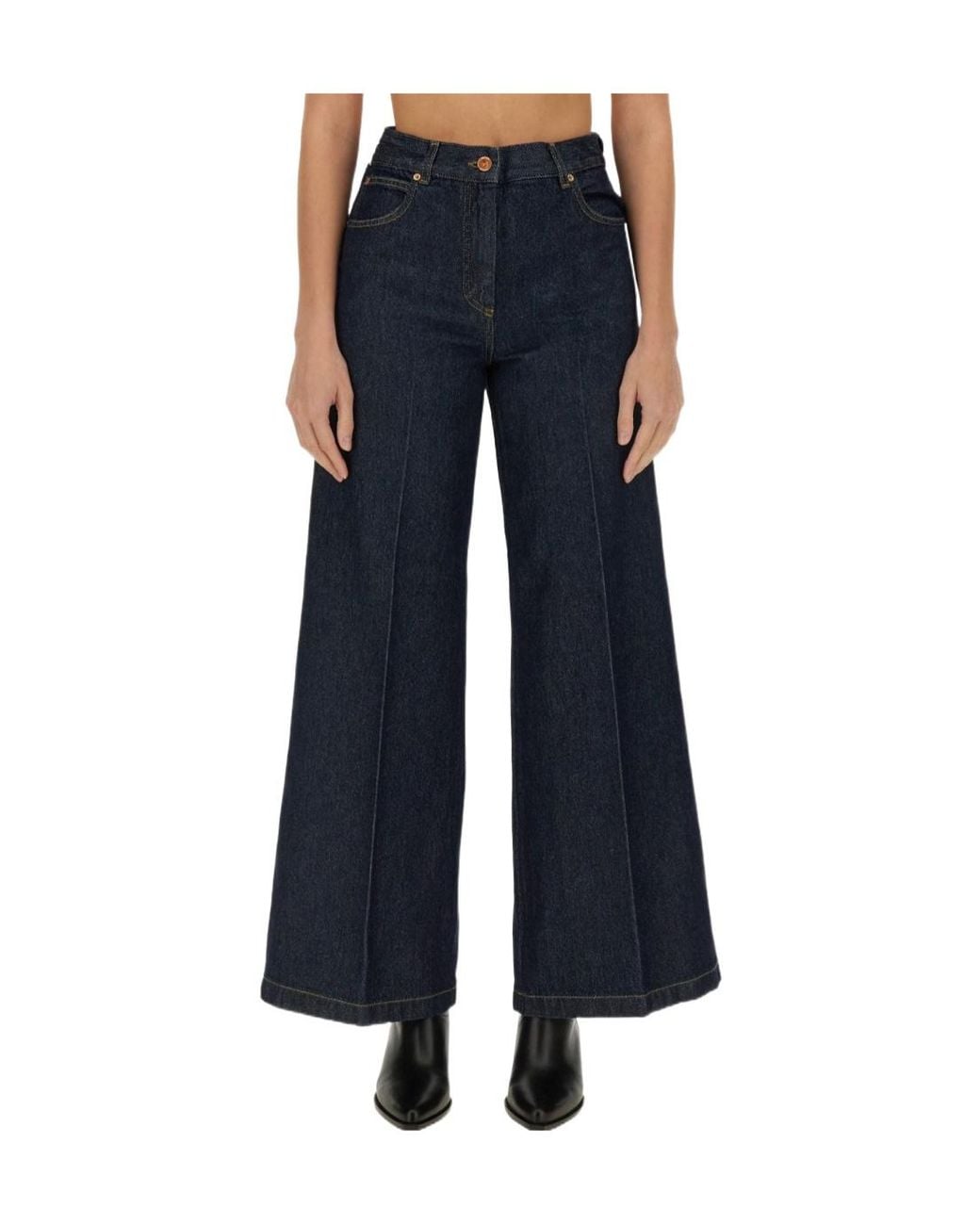 Aspesi Blue Logo Patch Wide Leg Jeans