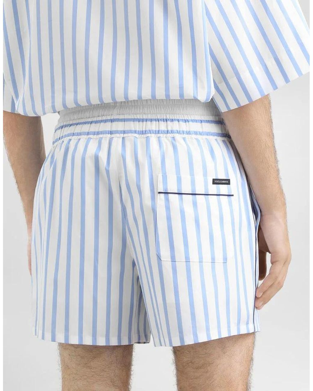 Dolce & Gabbana Blue Striped Drawstring Bermuda Shorts for men