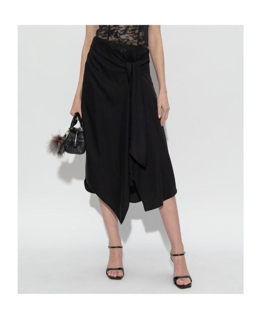 DIESEL Black Logo Plaque Draped Skirt