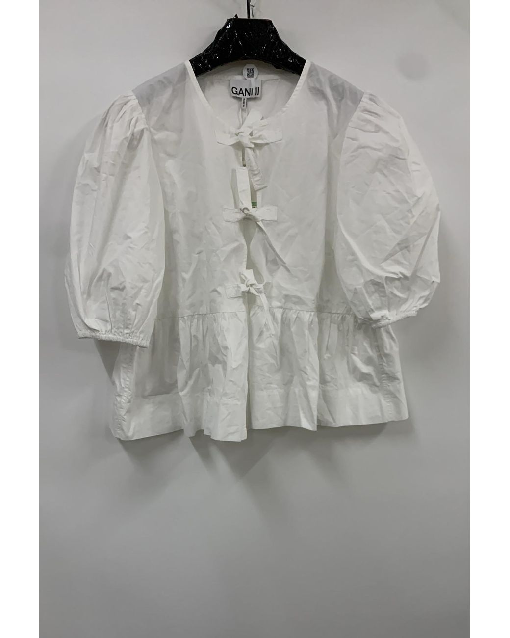 Ganni White Poplin Peplum Tie Blouse