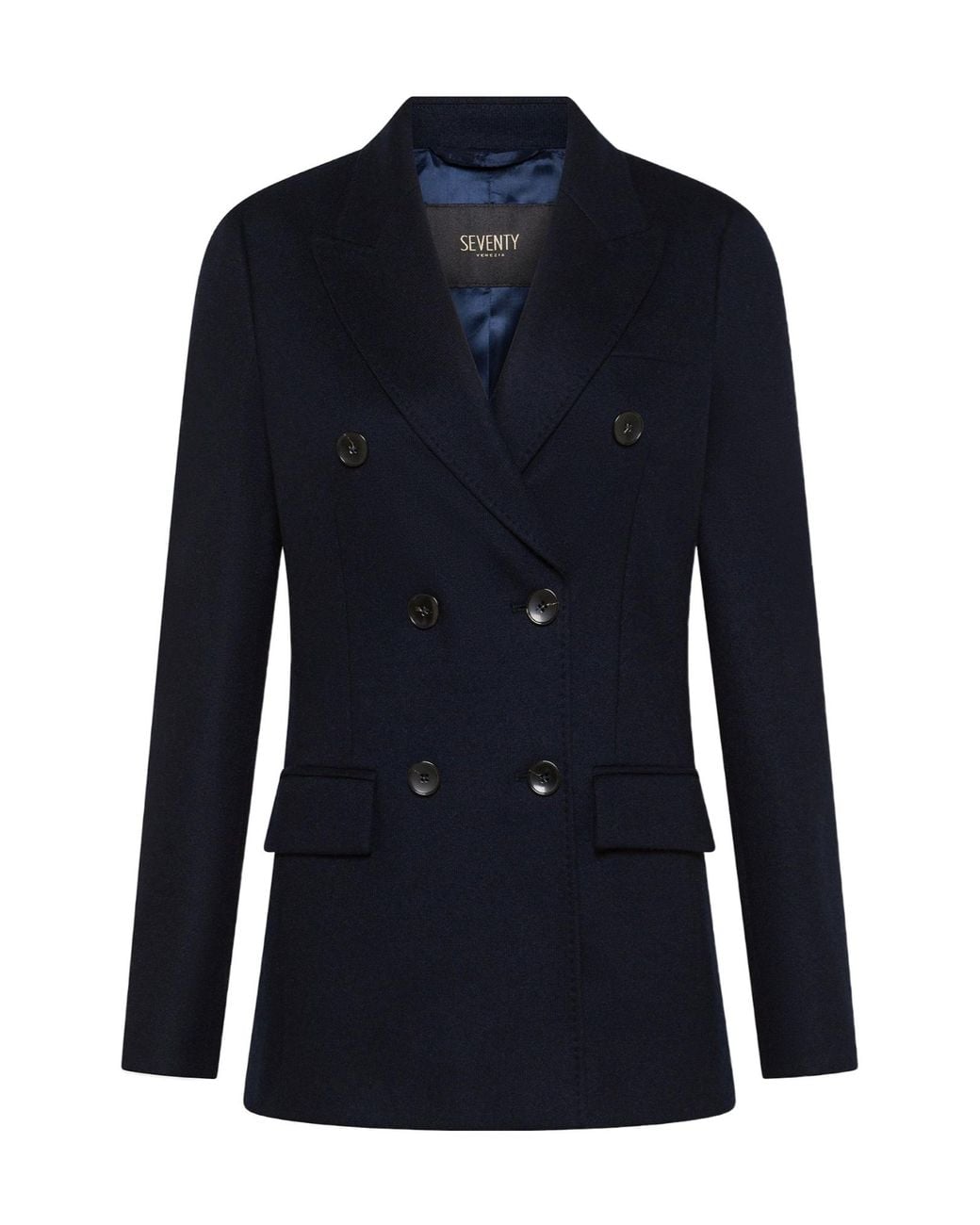 Seventy Blue Double-Breasted Wool Blazer