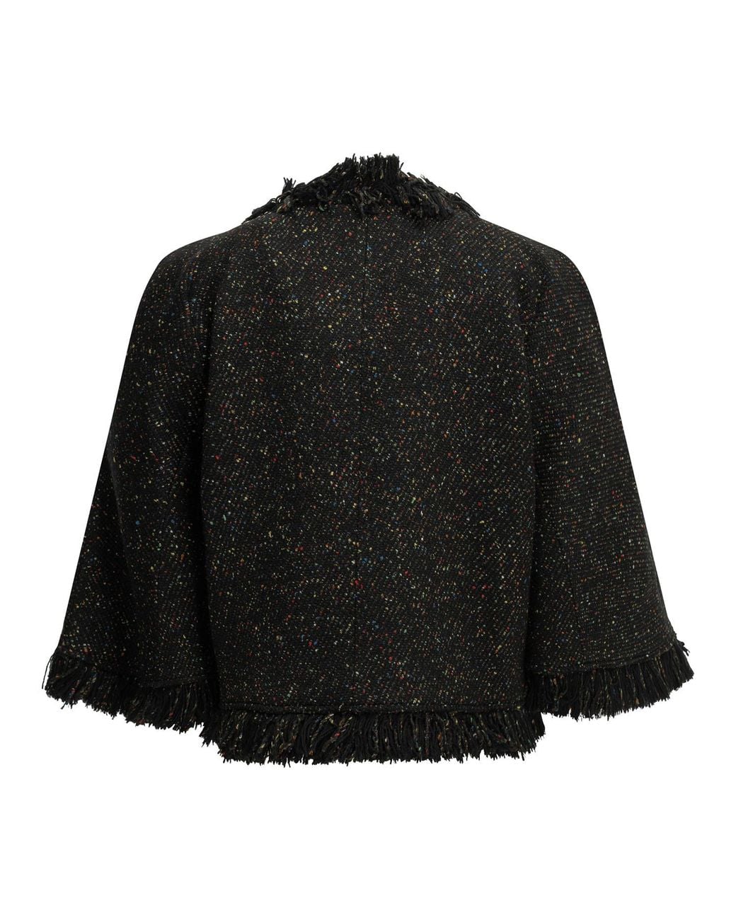 Sacai Black Fringed Tweed-Effect Jacket