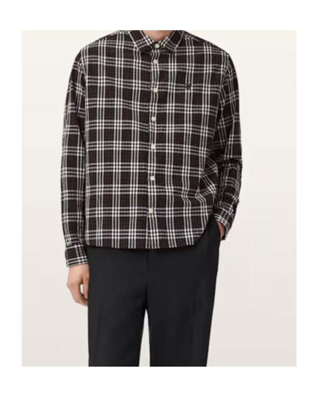 AllSaints Brown Santiago Long Sleeved Check Shirt for men