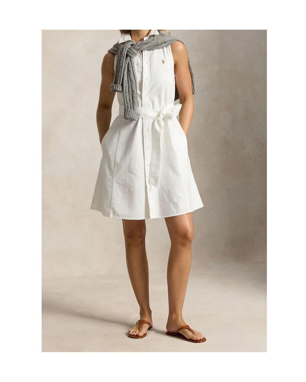 Polo Ralph Lauren White Sleeveless Belted Mini Dress