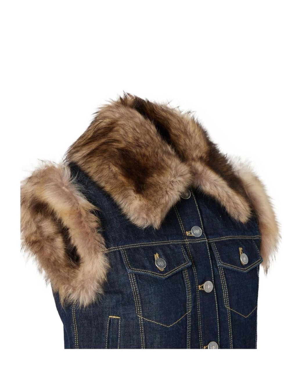 Fendi Blue Denim And Shearling Gilet