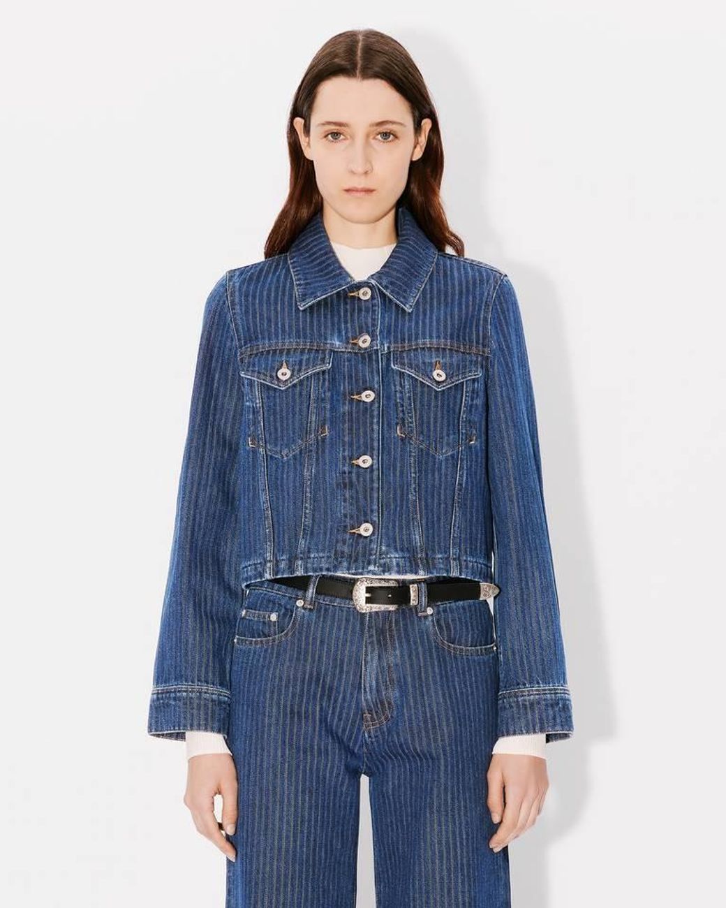 KENZO Blue Button-Up Denim Trucker Jacket for men