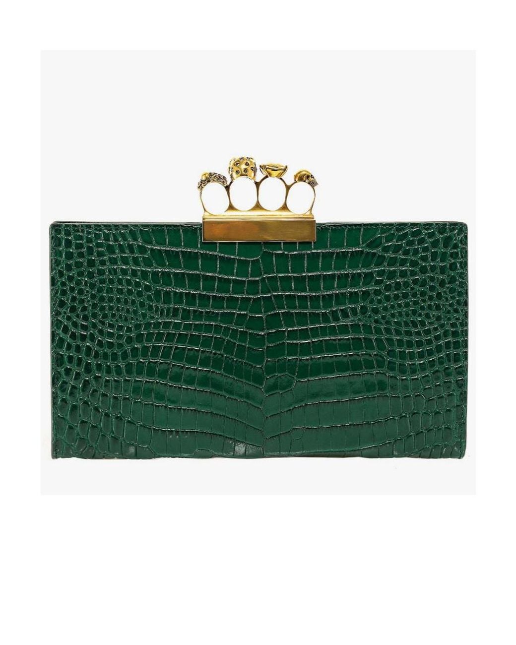 McQueen Green Four-Ring Embossed Clutch Bag