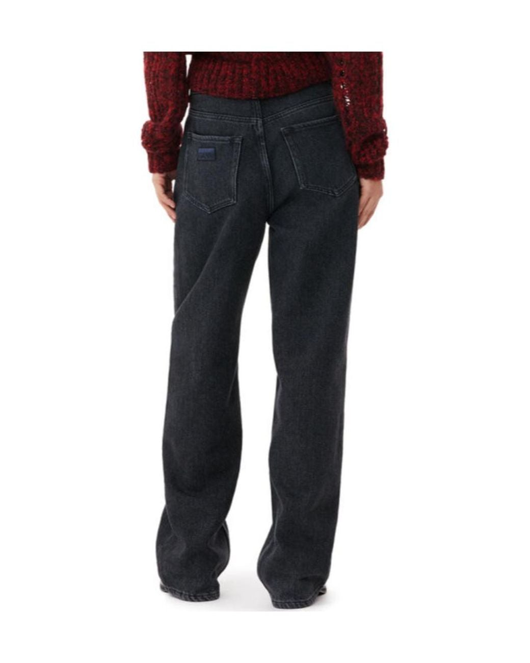 Ganni Blue Drawstring-Fastened Logo Patch Straight-Leg Jeans
