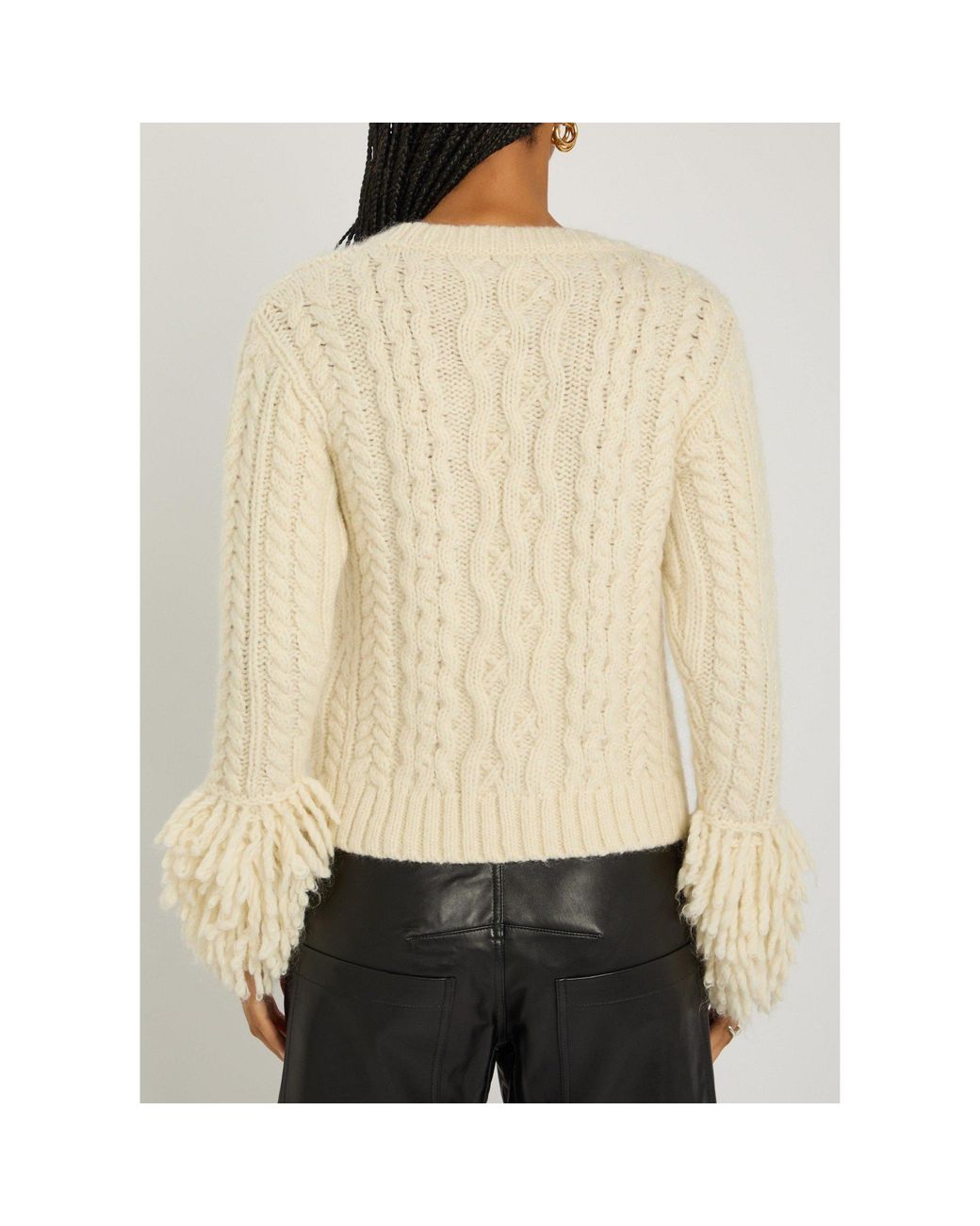 Moncler Natural Chunky Cable-Knit V-Neck Cardigan