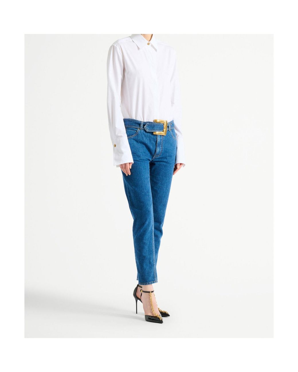 Balmain Blue Belted Mid-Rise Slim Jeans