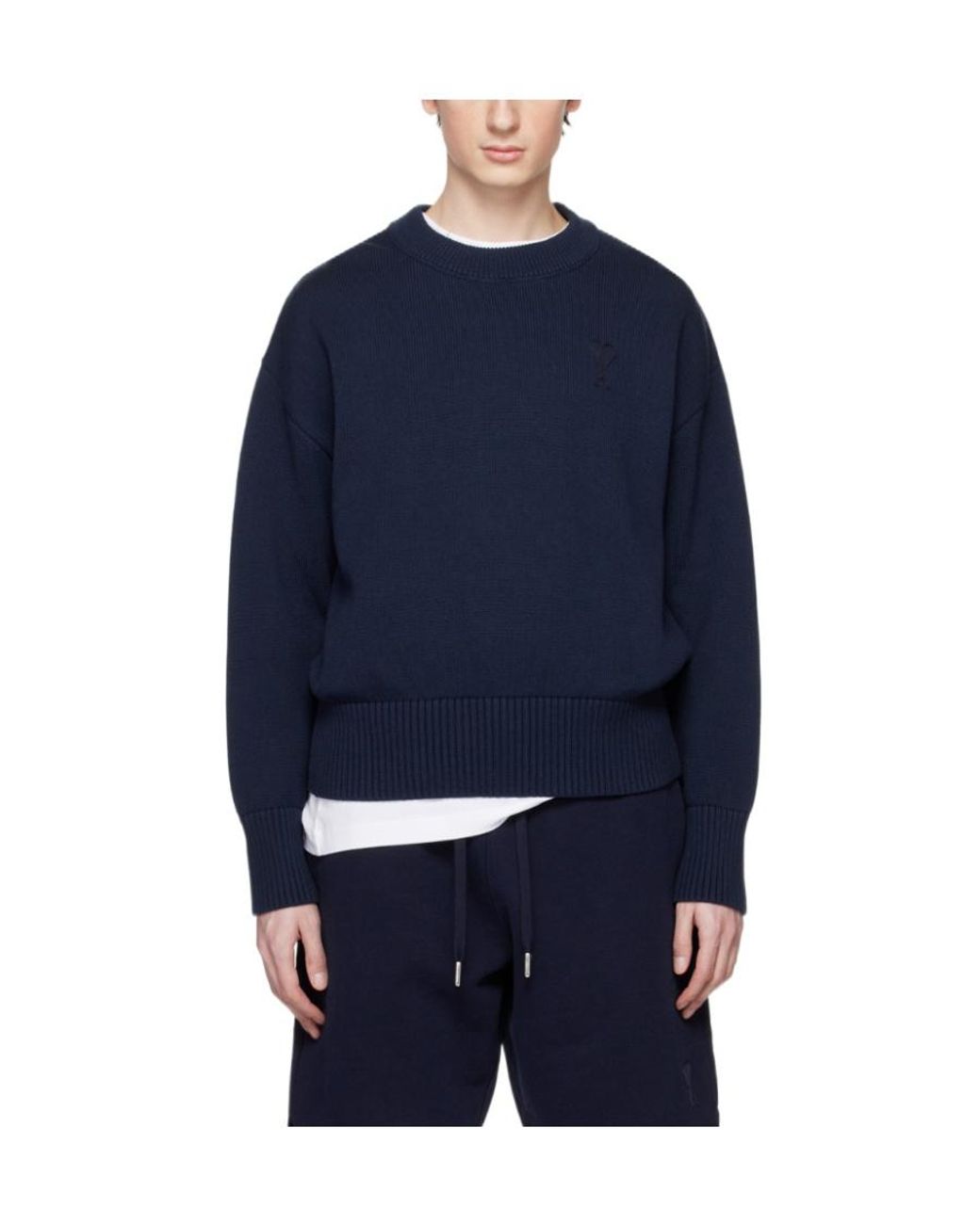 AMI Blue Logo Embroidered Crewneck Jumper for men