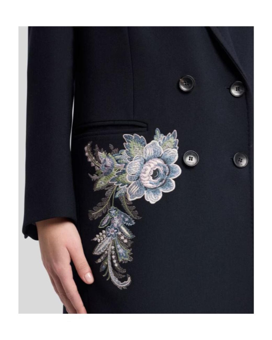 Etro Blue Floral Embroidery Double Breasted Coat