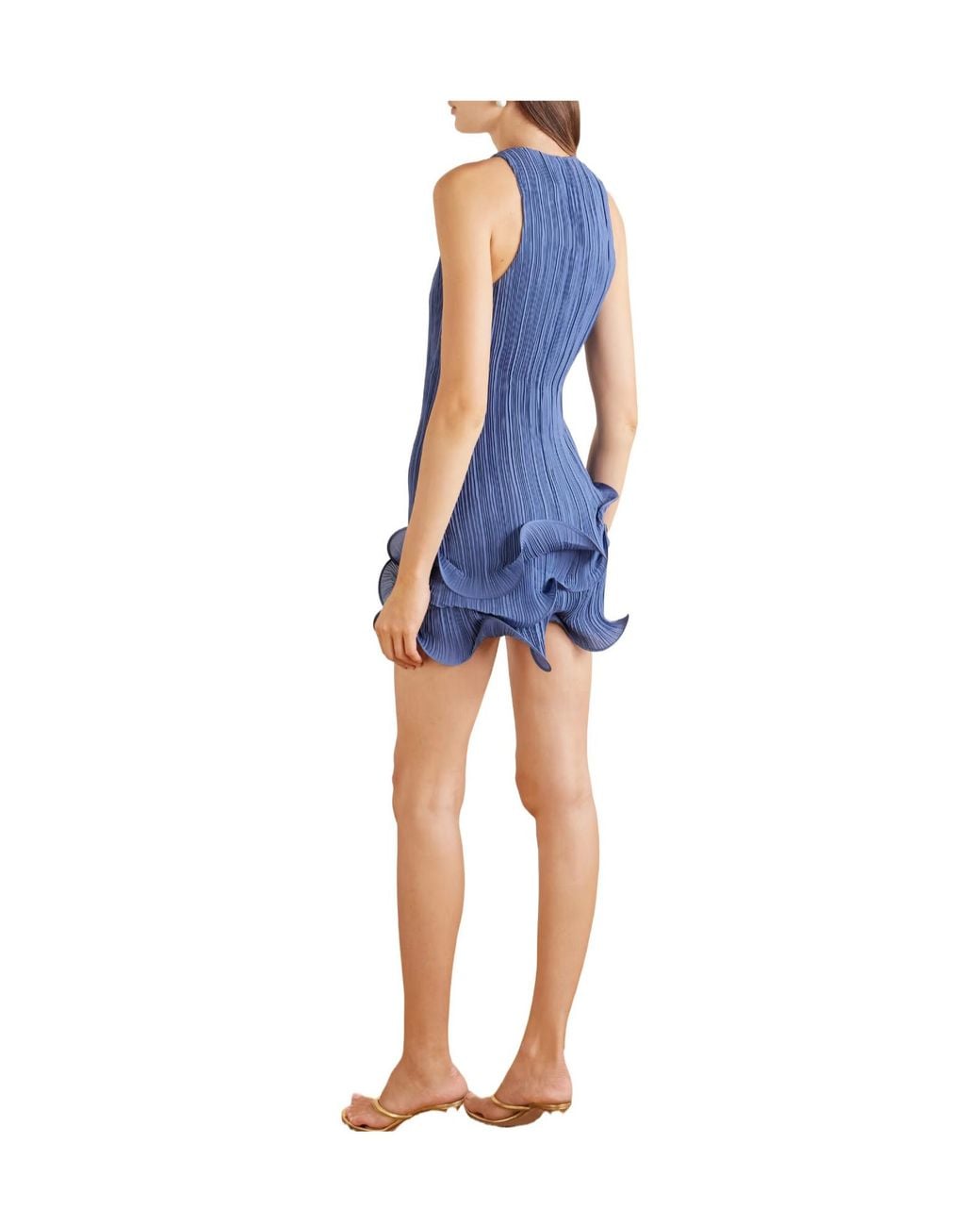 Cult Gaia Blue Plissé-Chiffon Mini Dress