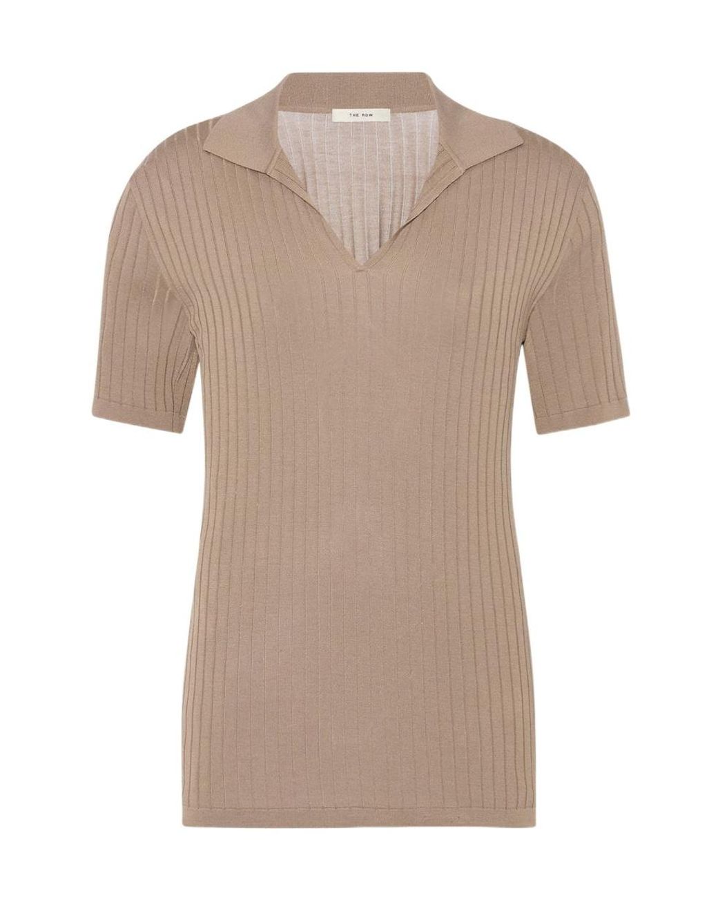 The Row Natural Kaiomi V-Neck Ribbed Polo Shirt
