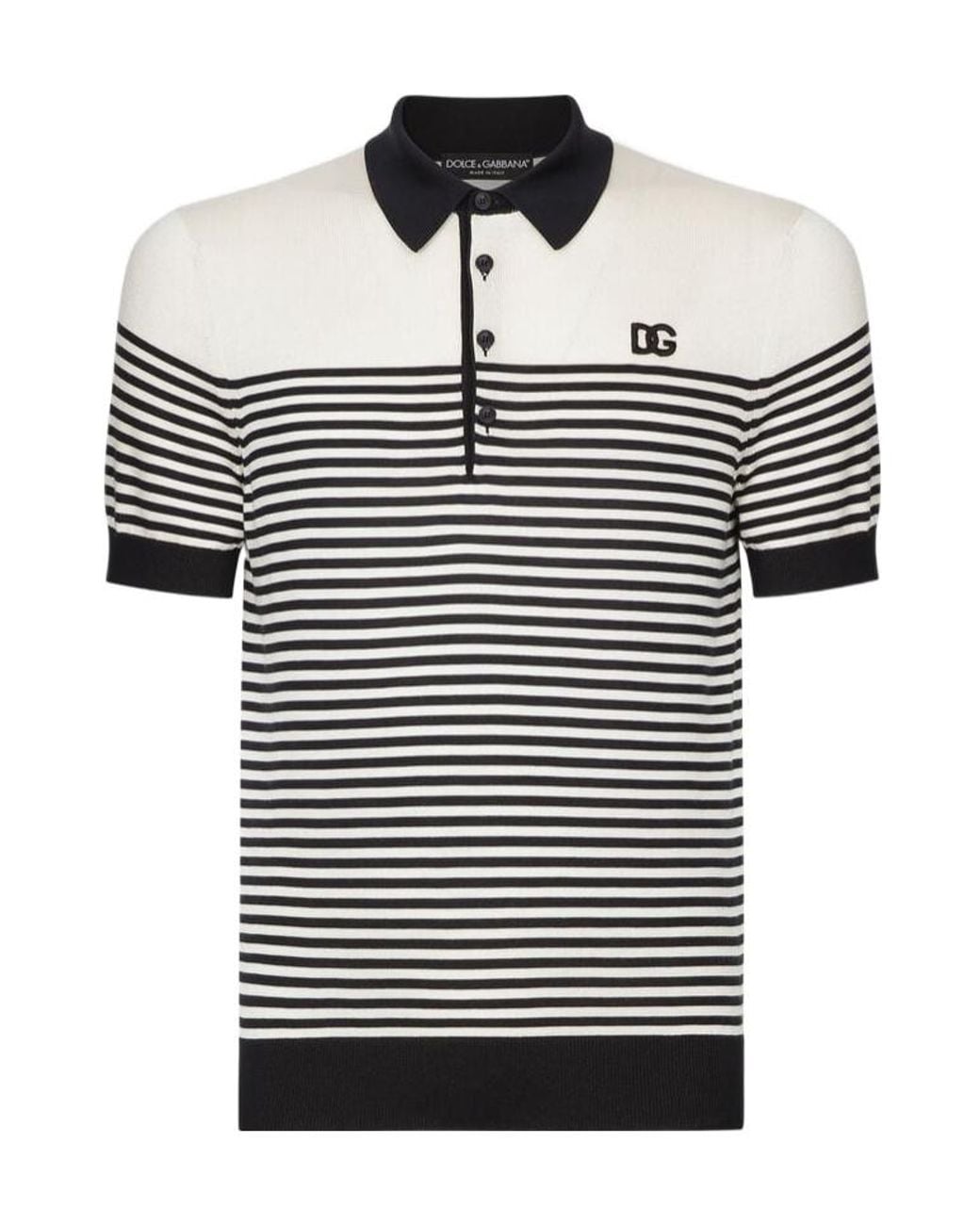 Dolce & Gabbana Black Dg Patch Striped Knitted Polo Shirt for men